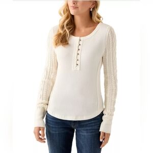 Lucky Brand textured mixed sleeve henley 100% Cotton Women's Size Large NWT